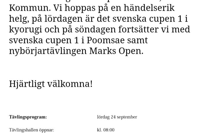 Svenska Cupen 1 och Marks Open 24-25 sept