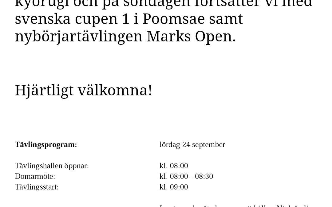 Svenska Cupen 1 och Marks Open 24-25 sept